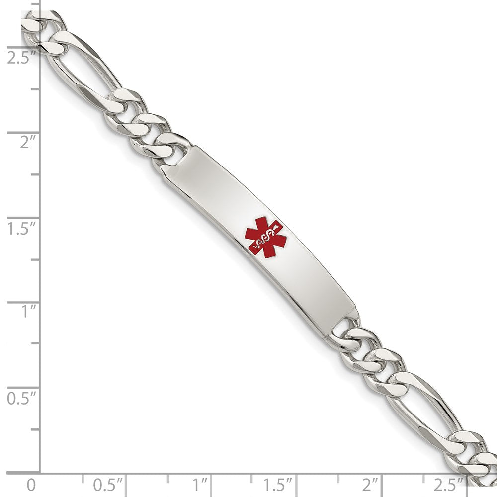 925 Sterling Silver 6.5mm Polished Medical Figaro Anchor Link ID Bracelet 8.5 inch