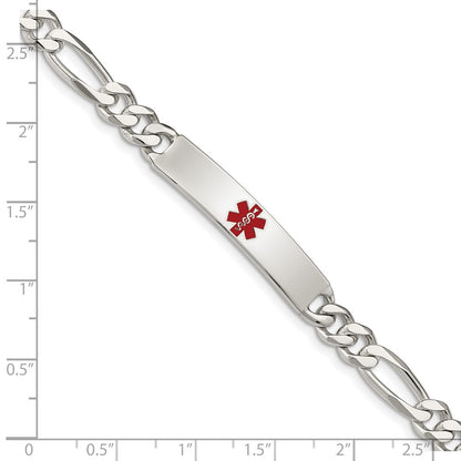925 Sterling Silver 6.5mm Polished Medical Figaro Anchor Link ID Bracelet 8.5 inch