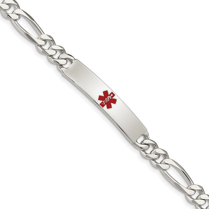 925 Sterling Silver 6.5mm Polished Medical Figaro Anchor Link ID Bracelet 8.5 inch