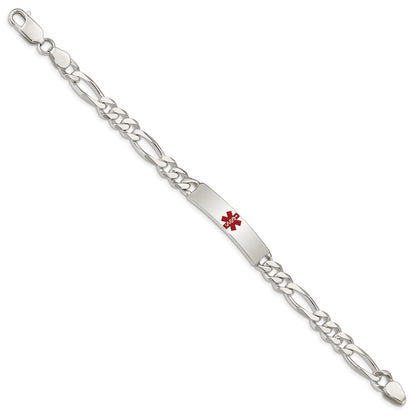 925 Sterling Silver 8mm Polished Medical Figaro Anchor Link ID Bracelet 8.5 inch