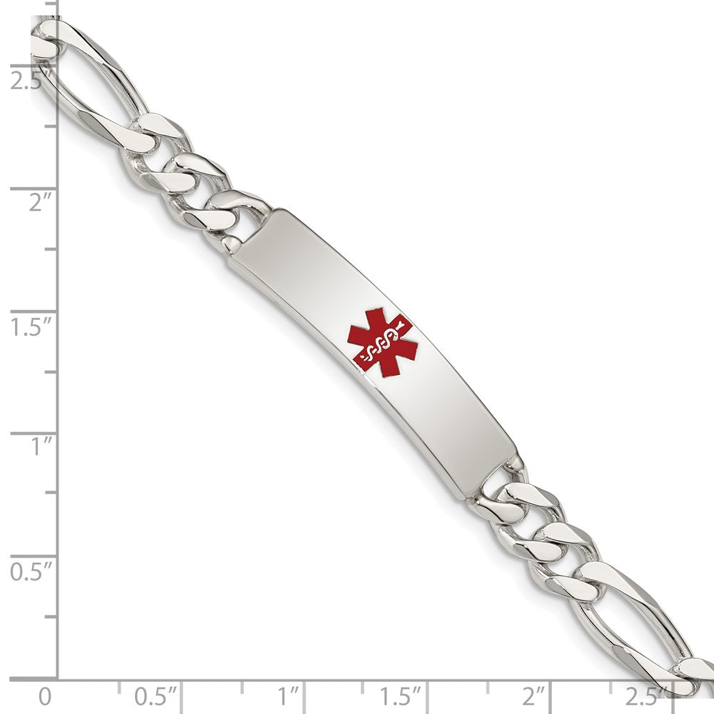 925 Sterling Silver 8mm Polished Medical Figaro Anchor Link ID Bracelet 8.5 inch