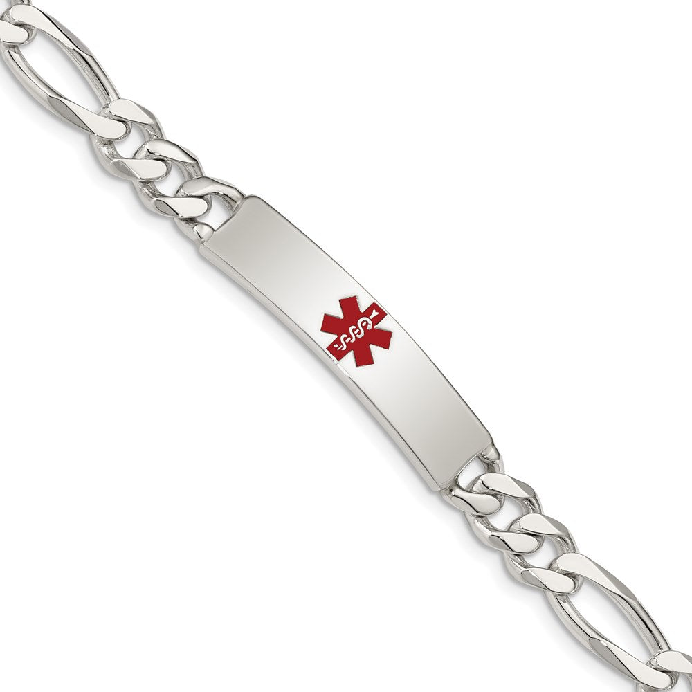 925 Sterling Silver 8mm Polished Medical Figaro Anchor Link ID Bracelet 8.5 inch