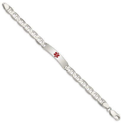 925 Sterling Silver 8mm Polished Medical Anchor Link ID Bracelet 7.5 inch