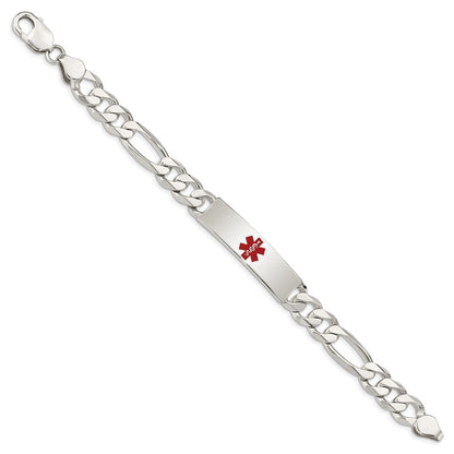 925 Sterling Silver 10mm Polished Medical Figaro Anchor Link ID Bracelet 8.5 inch