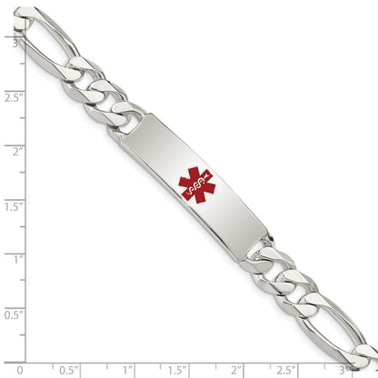925 Sterling Silver 10mm Polished Medical Figaro Anchor Link ID Bracelet 8.5 inch