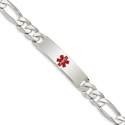925 Sterling Silver 10mm Polished Medical Figaro Anchor Link ID Bracelet 8.5 inch
