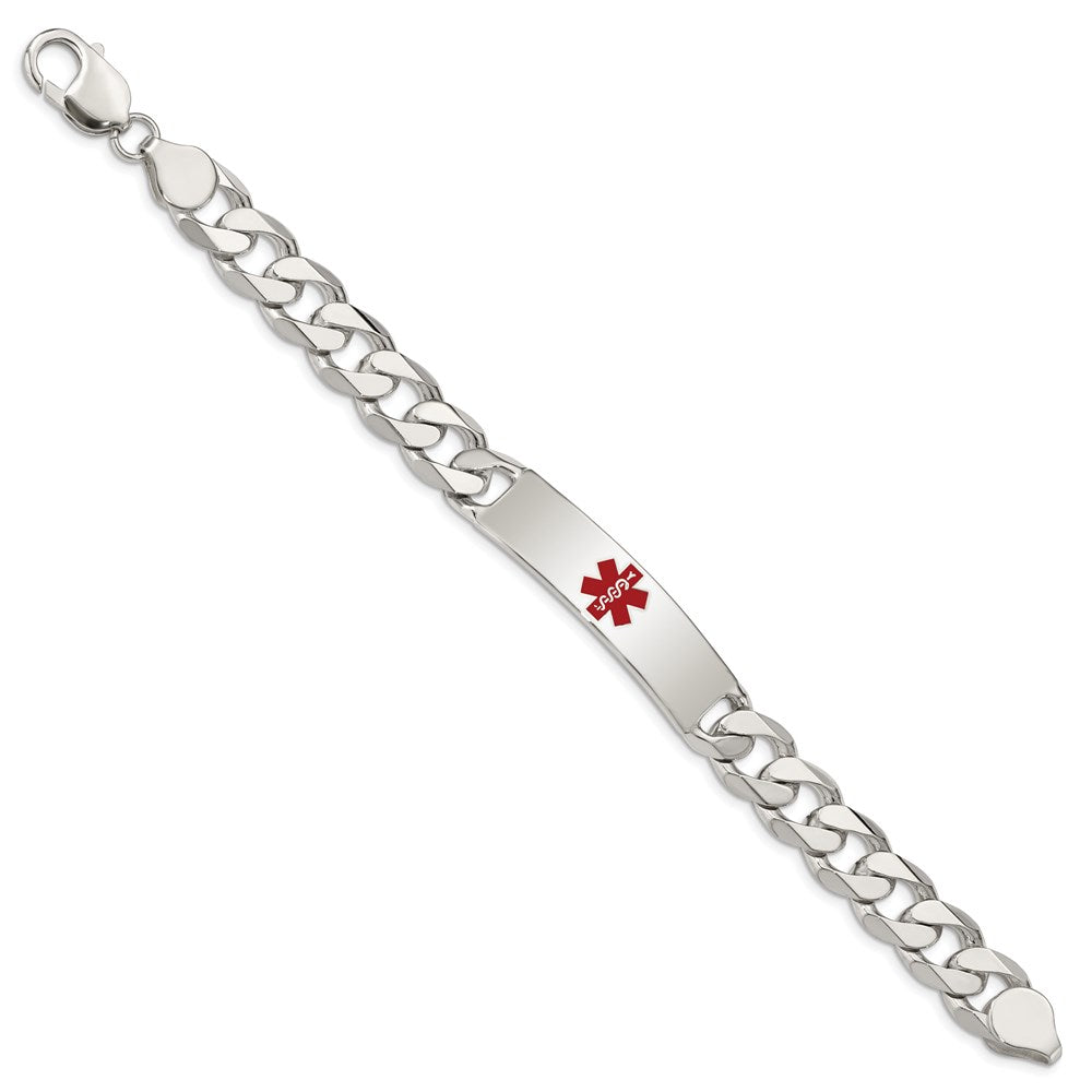 925 Sterling Silver 11mm Polished Medical Curb Link ID Bracelet 8.5 inch