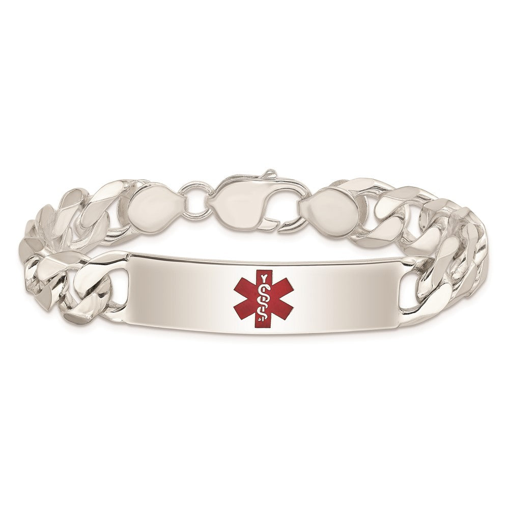 925 Sterling Silver 11mm Polished Medical Curb Link ID Bracelet 8.5 inch