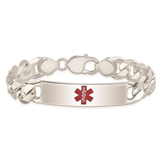 925 Sterling Silver 11mm Polished Medical Curb Link ID Bracelet 8.5 inch