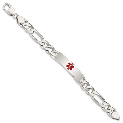 925 Sterling Silver 11mm Polished Medical Figaro Anchor Link ID Bracelet 8.5 inch