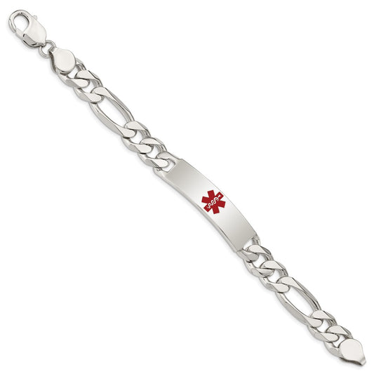 925 Sterling Silver 11mm Polished Medical Figaro Anchor Link ID Bracelet 8.5 inch