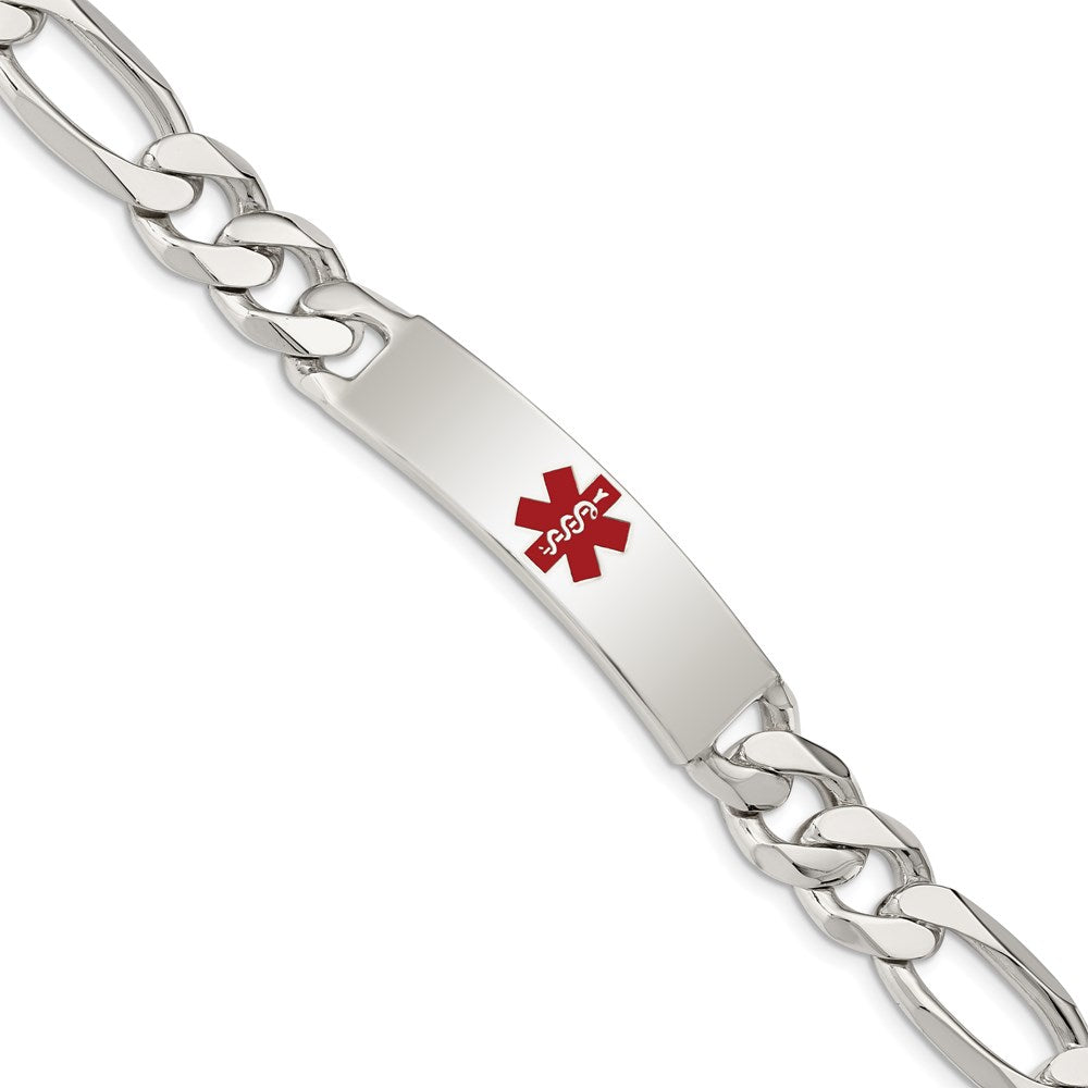 925 Sterling Silver 11mm Polished Medical Figaro Anchor Link ID Bracelet 8.5 inch