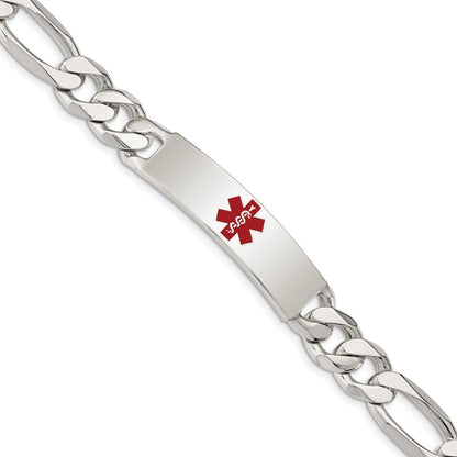 925 Sterling Silver 11mm Polished Medical Figaro Anchor Link ID Bracelet 8.5 inch