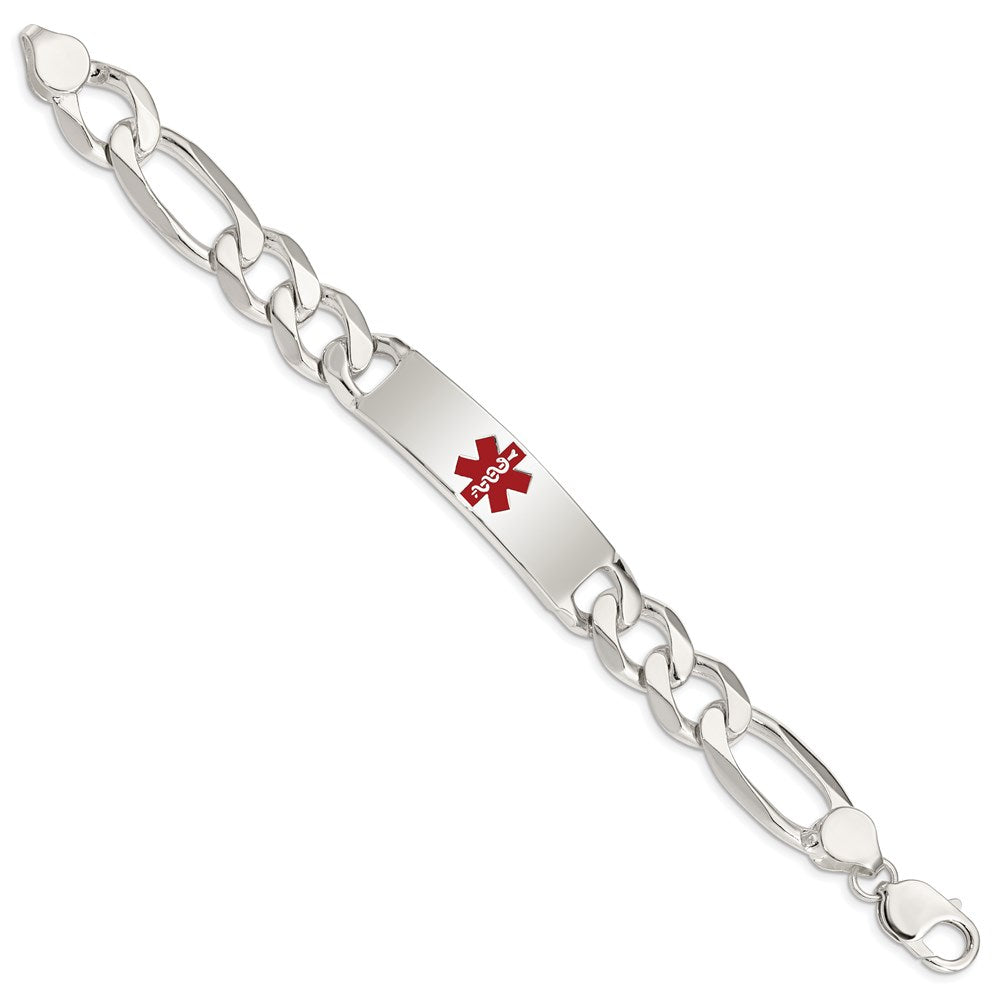 925 Sterling Silver 13mm Polished Medical Figaro Anchor Link ID Bracelet 8.5 inch