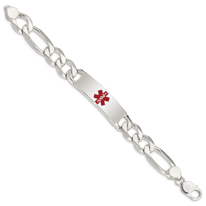 925 Sterling Silver 13mm Polished Medical Figaro Anchor Link ID Bracelet 8.5 inch
