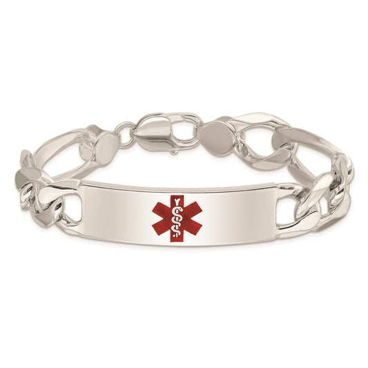 925 Sterling Silver 13mm Polished Medical Figaro Anchor Link ID Bracelet 8.5 inch