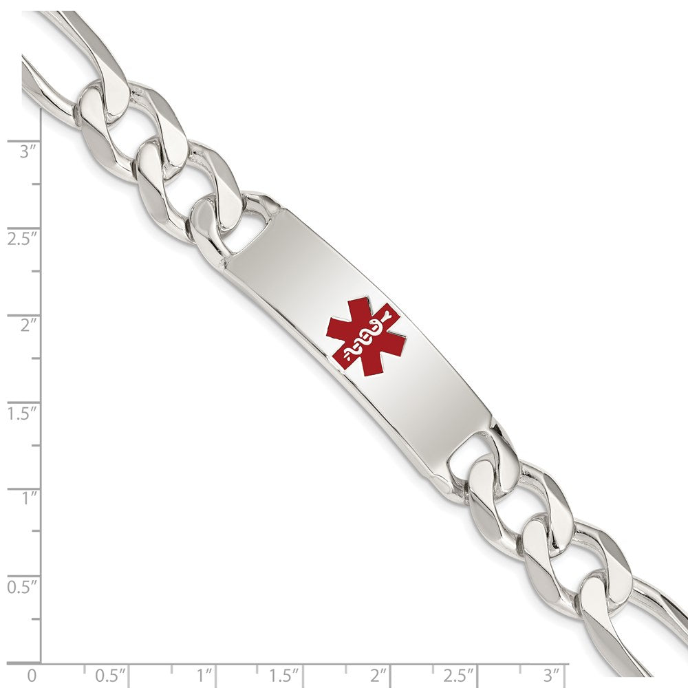 925 Sterling Silver 13mm Polished Medical Figaro Anchor Link ID Bracelet 8.5 inch