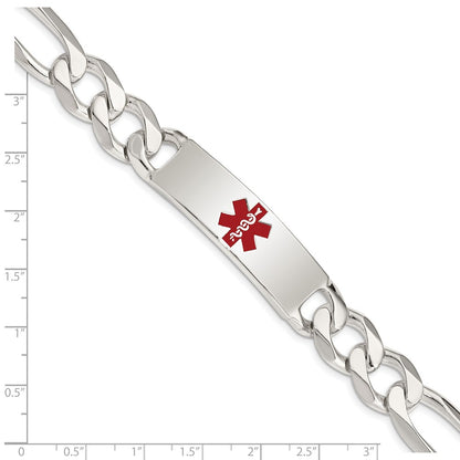 925 Sterling Silver 13mm Polished Medical Figaro Anchor Link ID Bracelet 8.5 inch