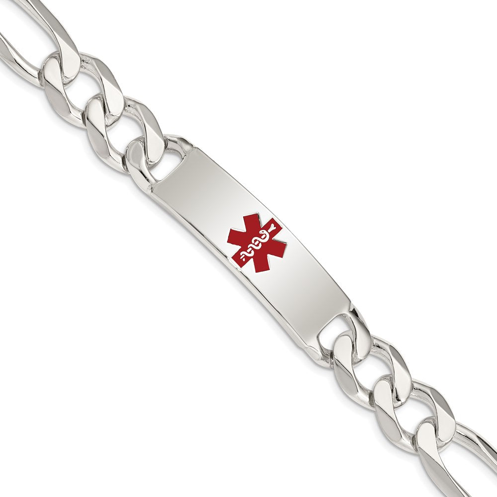 925 Sterling Silver 13mm Polished Medical Figaro Anchor Link ID Bracelet 8.5 inch
