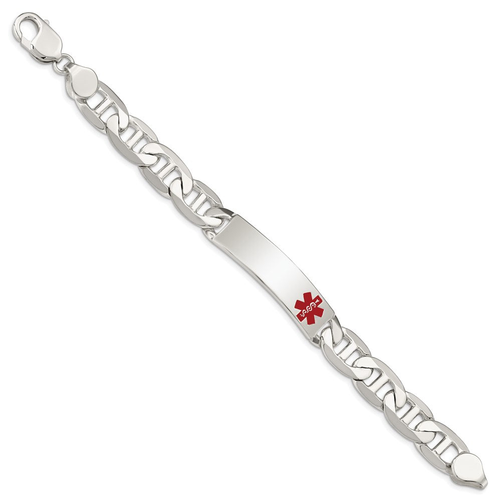 925 Sterling Silver 12mm Polished Medical Anchor Link ID Bracelet 8.5 inch