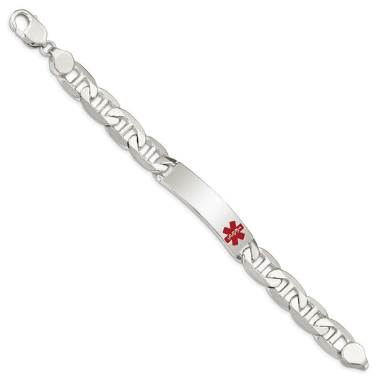 925 Sterling Silver 12mm Polished Medical Anchor Link ID Bracelet 8.5 inch