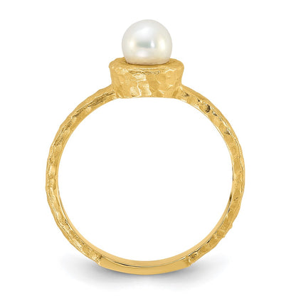 14K Brushed & Hammered 5-6mm Freshwater Cultured Pearl Ring
