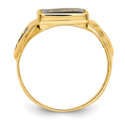 14k Yellow Gold Polished, Antiqued and Textured Onyx Masonic Men's Ring