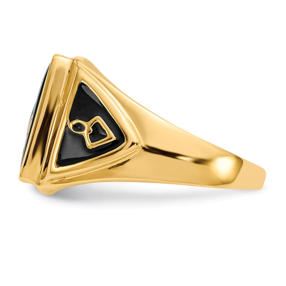 14k Yellow Gold Polished, Antiqued and Textured Onyx Masonic Men's Ring