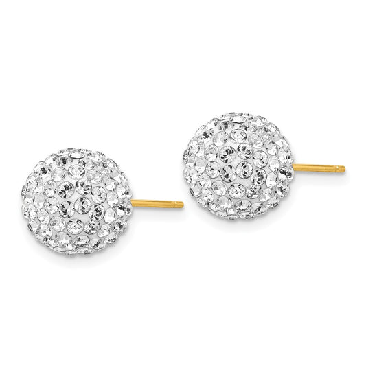 14k Yellow Gold 10mm Disco Ball Crystal Stud Earrings