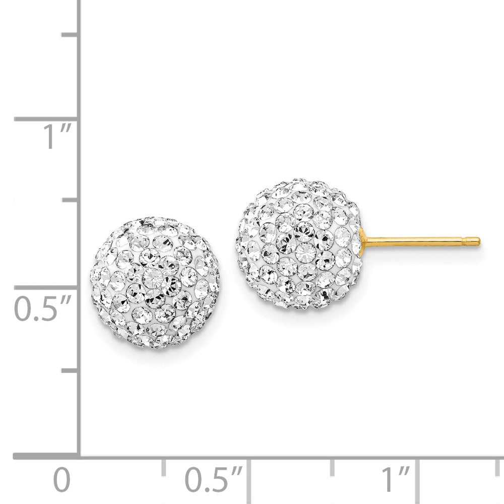 14k Yellow Gold 10mm Disco Ball Crystal Stud Earrings