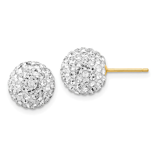 14k Yellow Gold 10mm Disco Ball Crystal Stud Earrings