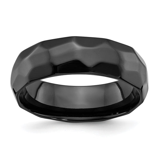 Black Zirconium Polished and Hammered 7mm Band Ring