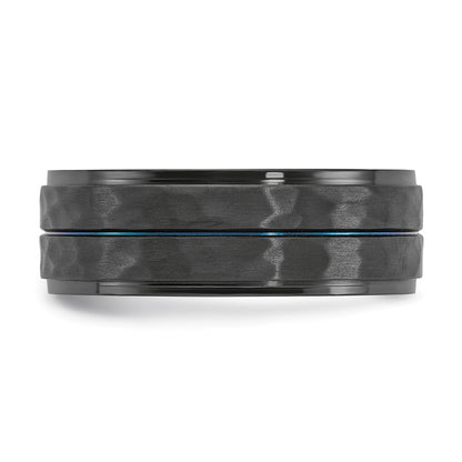 Black Zirconium Brushed Polished and Hammered with Blue IP-plated 8mm Band Ring