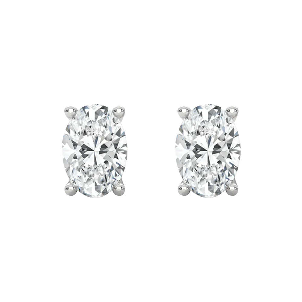 Oval Cut Solitaire Lab Grown Diamond Stud Earrings 14k White Gold VS Clarity, E-F Color with Post Butterfly
