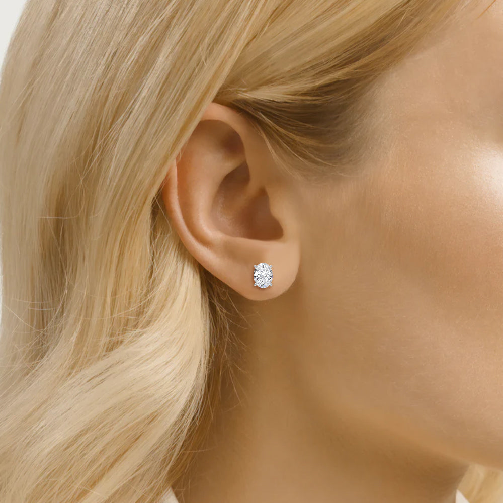 Oval Cut Solitaire Lab Grown Diamond Stud Earrings 14k White Gold VS Clarity, E-F Color with Post Butterfly