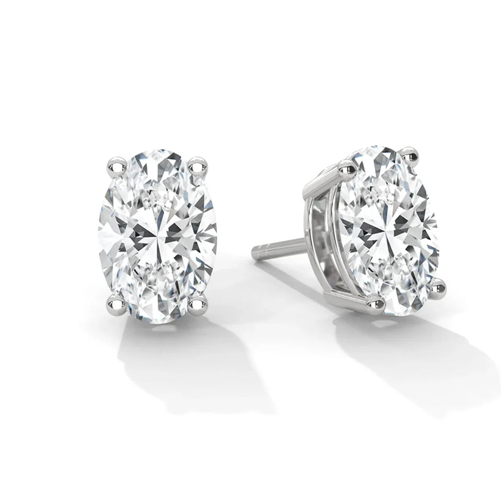 Oval Cut Solitaire Lab Grown Diamond Stud Earrings 14k White Gold VS Clarity, E-F Color with Post Butterfly