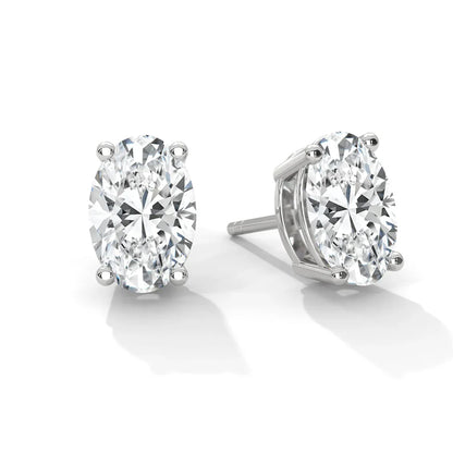 Oval Cut Solitaire Lab Grown Diamond Stud Earrings 14k White Gold VS Clarity, E-F Color with Post Butterfly