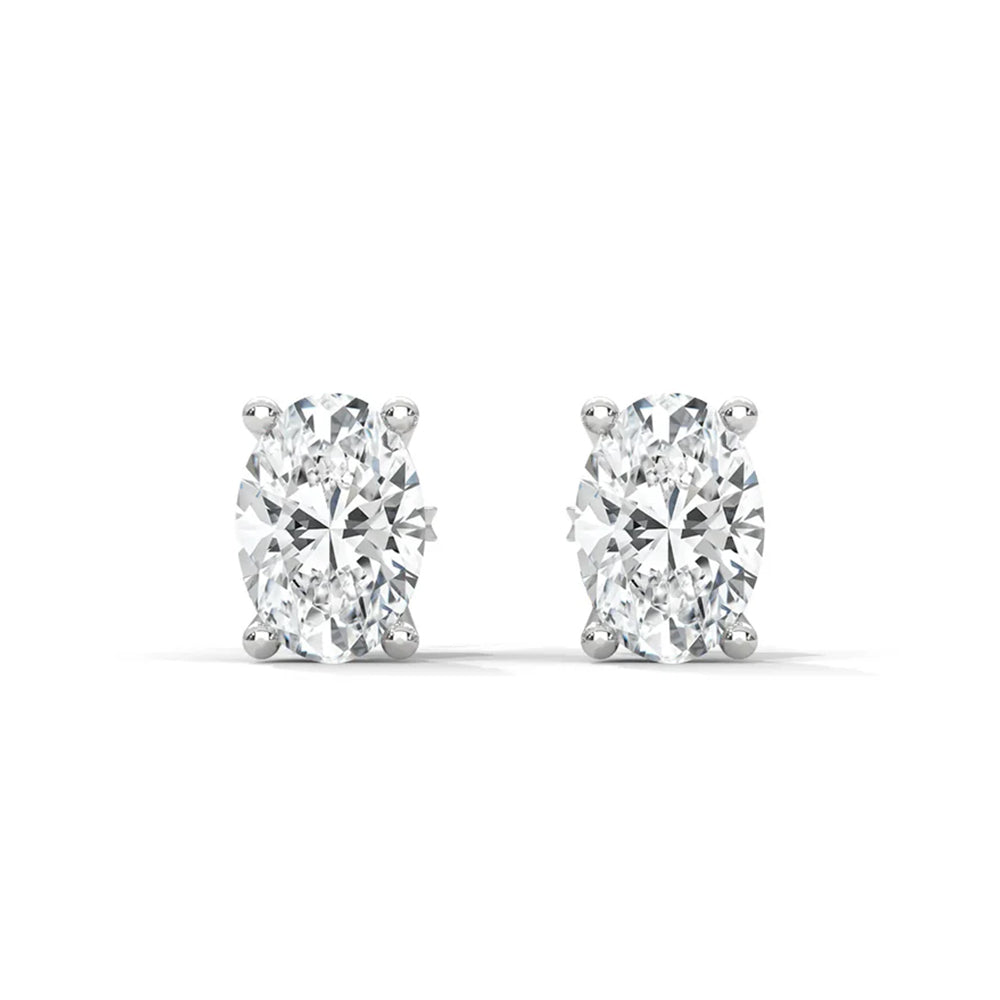 Oval Cut Solitaire Lab Grown Diamond Stud Earrings 14k White Gold VS Clarity, E-F Color with Post Butterfly