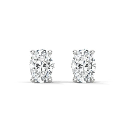 Oval Cut Solitaire Lab Grown Diamond Stud Earrings 14k White Gold VS Clarity, E-F Color with Post Butterfly