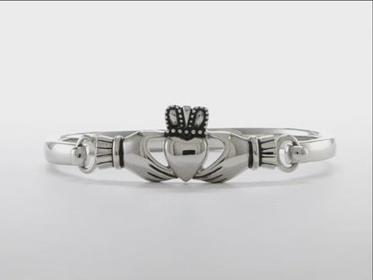 Stainless Steel Antiqued and Polished Claddagh Bangle