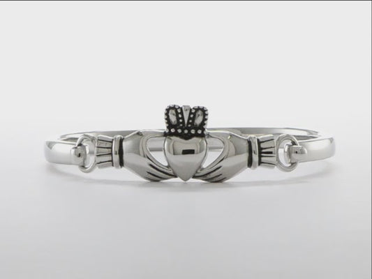Stainless Steel Antiqued and Polished Claddagh Bangle