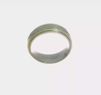 Titanium Brushed Polished and Hammered Yellow IP-plated 7mm Band Ring
