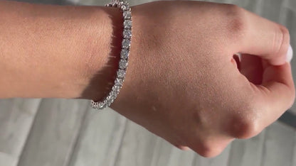 14k Gold Round Cut Lab Grown Diamond Tennis Bracelet (3ct to 15ct, Color-D, Clarity- VS) 7"