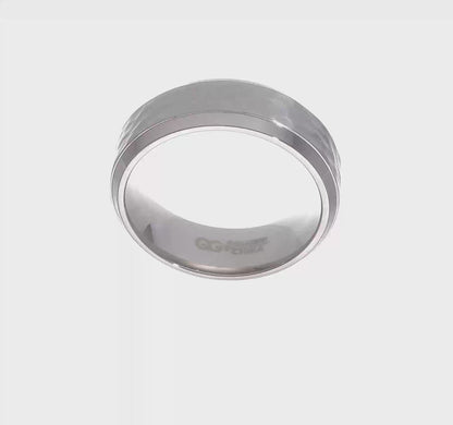 Titanium Polished and Hammered 8mm Beveled Edge Band Ring