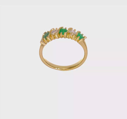 14k White Gold 3/8 Ct Diamond and Emerald Wedding Band Ring