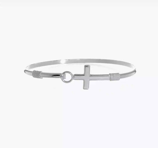 925 Sterling Silver Polished Cross Bangle Bracelet