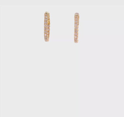 1 Ct Round Diamond Hoop Earrings with Safety Clasp in 14k Gold