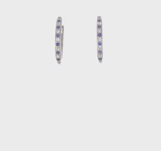 14k White Gold Diamond and Sapphire Hinged Hoop Earrings