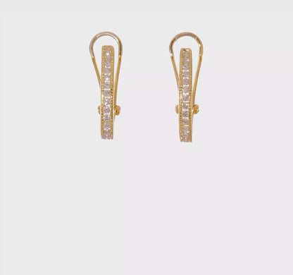 14k Yellow Gold 1 Ct Diamond Omega Back Hoop Earrings