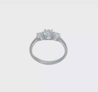 14k White Gold 1 Ct Lab Grown Diamond 3-Stone Engagement Ring VS, F